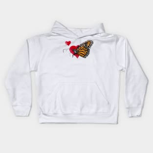 Red Hearted butterfly Kids Hoodie